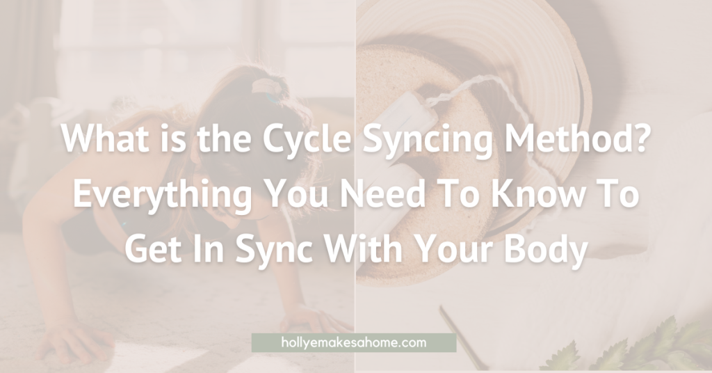 Woman working out and tampons with the words "What is the cycle syncing method? everything you need to know to get in sync with your body"