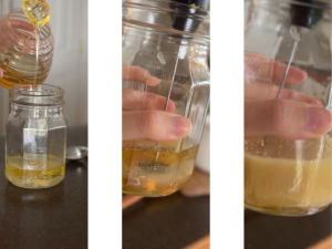 Showing how to combine salad dressing ingredients in a jar and emulsify together