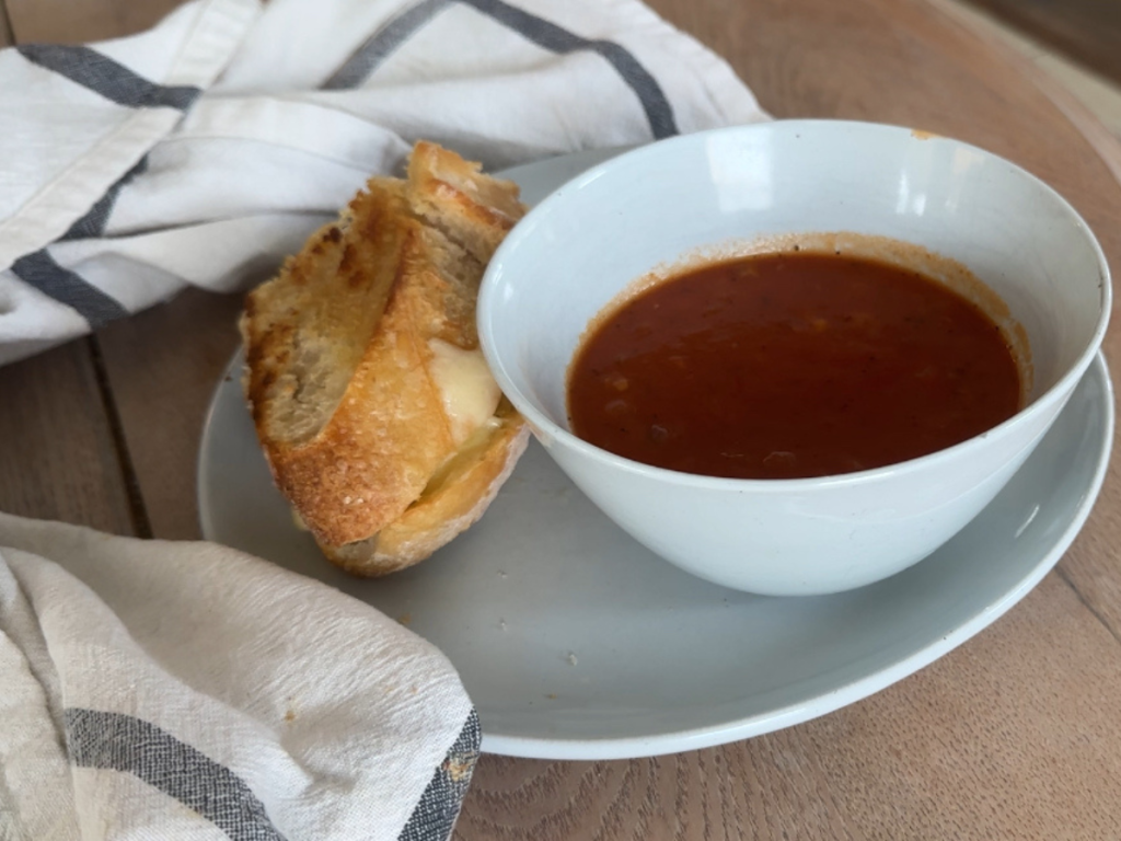 bowl of easy tomato soup and grilled cheese